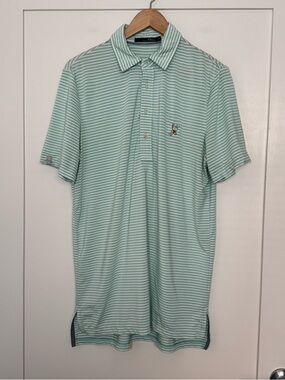 RLX Ralph Lauren Golf Polo Shirt Men Sz M Green Striped Short Sleeve Performance